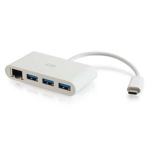 USB-C to Ethernet Adapter with 3-Port USB Hub - White