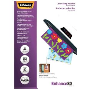 Fellowes Peel And Stick Pouches Adhesive Back, 80 Micron, A4