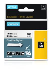 Rhino Flexible Nylon Tape Black On White 19mm
