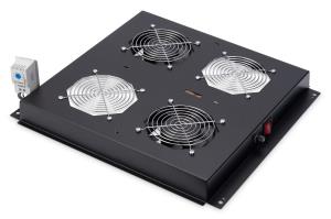 Roof cooling unit for network cabinets 2 Fans, Switch, Thermostat, Color black RAL 9005