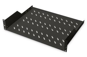 2U rack mount fixed shelf vented, color back (RAL 9005), up to 25 kg, 85x483x350 mm